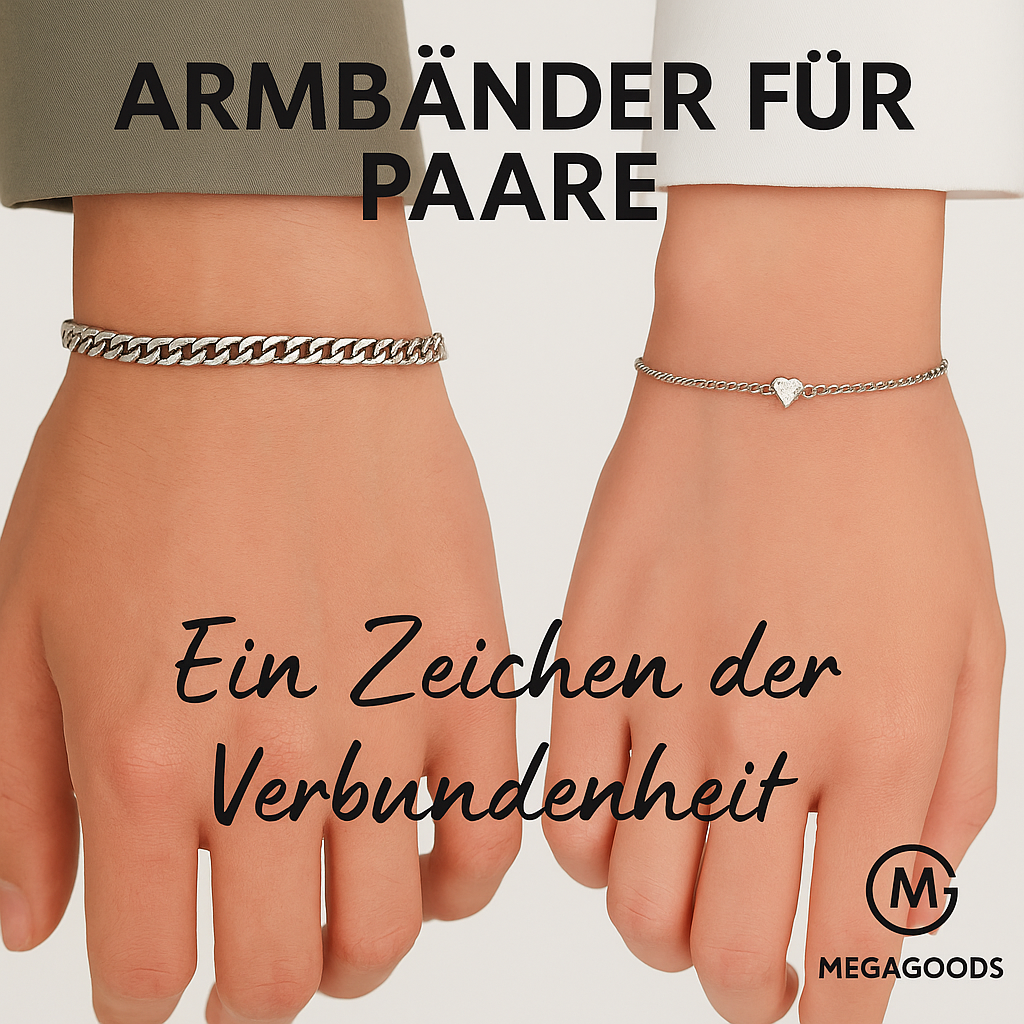 2er-Set Edelstahl Armband Paar Damen Herren Herz Kristall Silber DE.