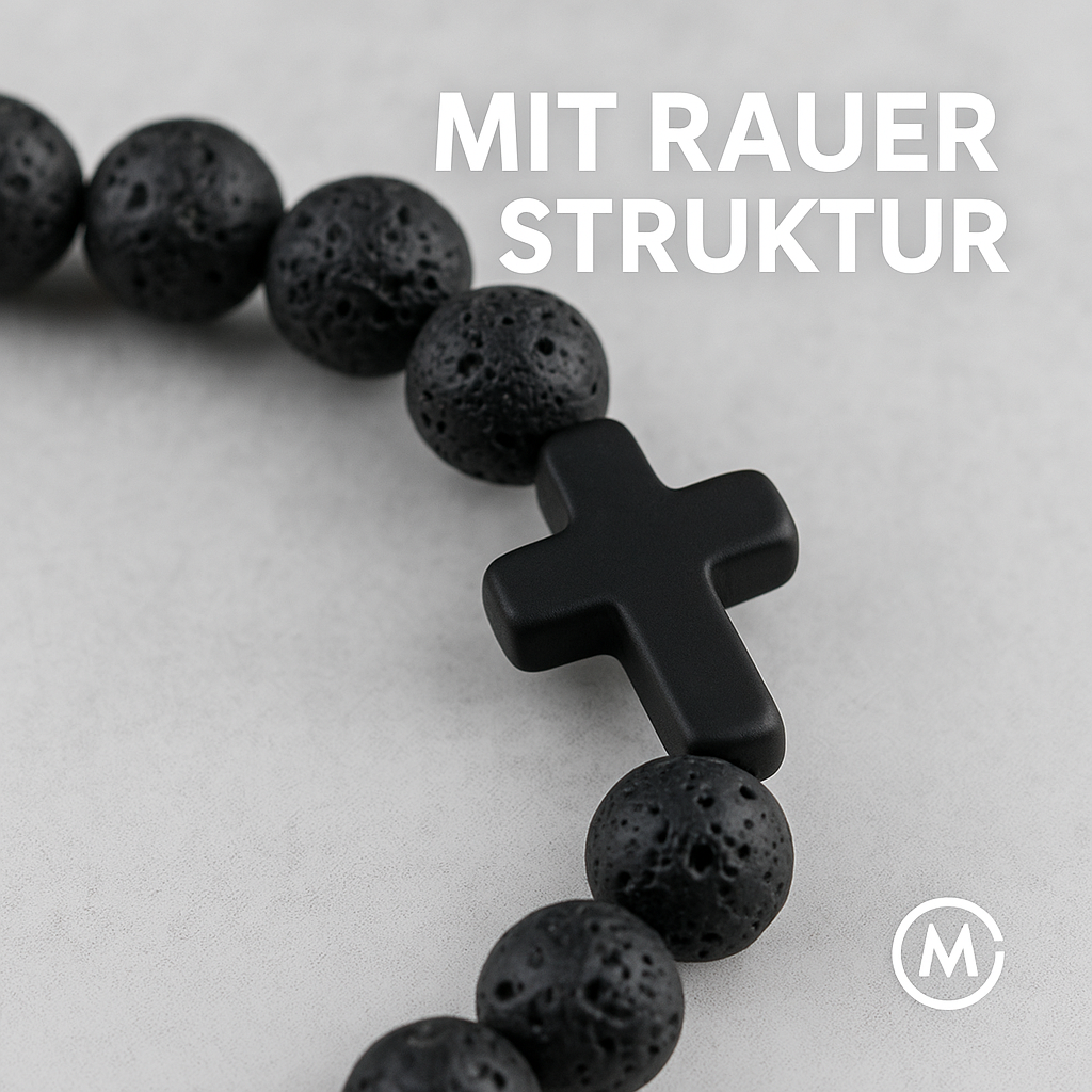 Naturstein Holzperlen Armband mit Hämatit Kreuz Onyx Yoga DE.