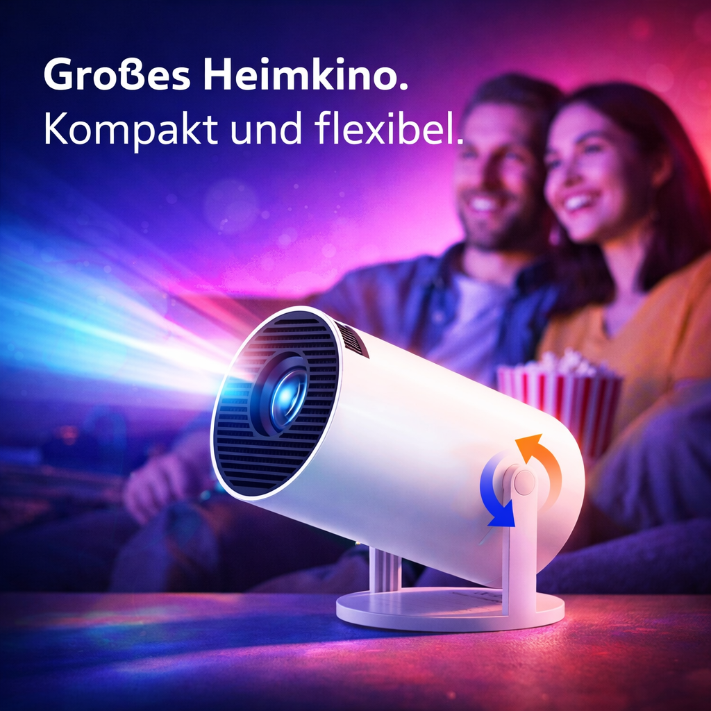 Oryzom™ SnapBeam Tragbarer 4K Mini Beamer Projektor WiFi6 Bluetooth 5 Android TV