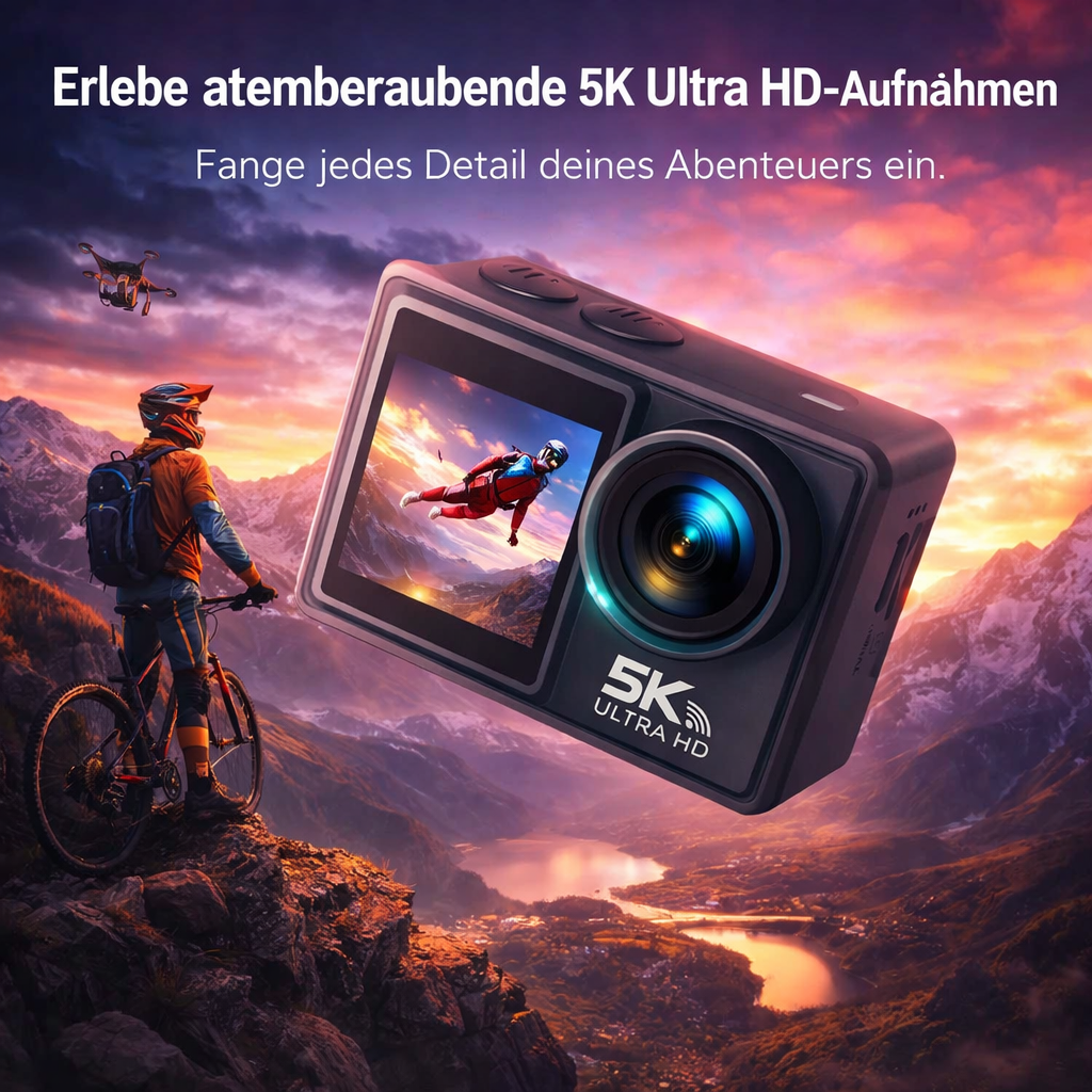 Oryzom™ SnapCam 5K Action Camera 30MP WiFi Wasserdicht 170° Weitwinkel Kamera