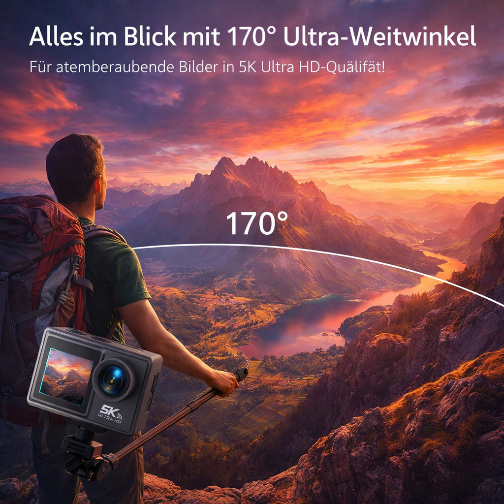 Oryzom™ SnapCam 5K Action Camera 30MP WiFi Wasserdicht 170° Weitwinkel Kamera