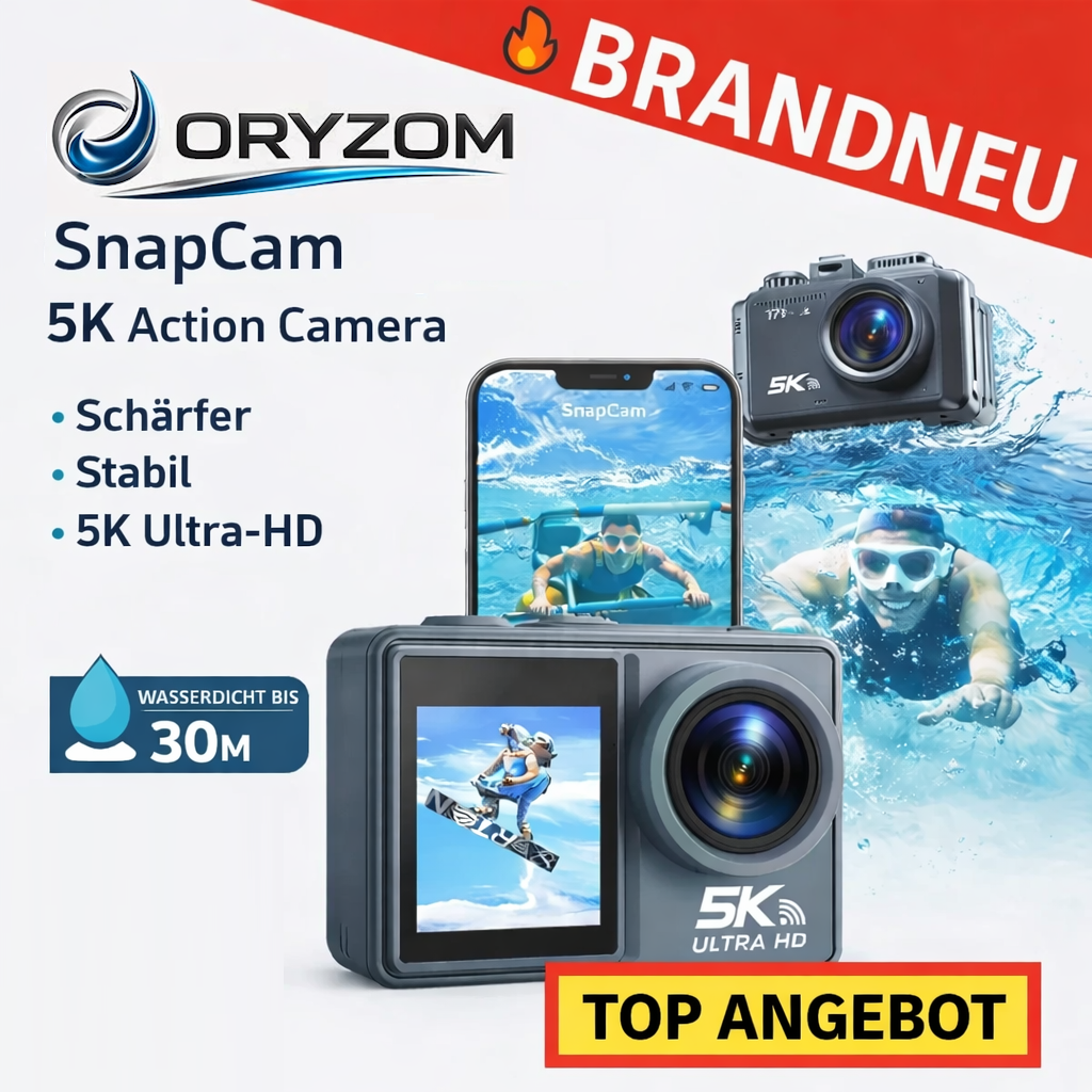 Oryzom™ SnapCam 5K Action Camera 30MP WiFi Wasserdicht 170° Weitwinkel Kamera