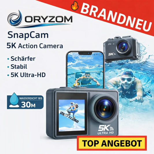 Oryzom™ SnapCam 5K Action Camera 30MP WiFi Wasserdicht 170° Weitwinkel Kamera