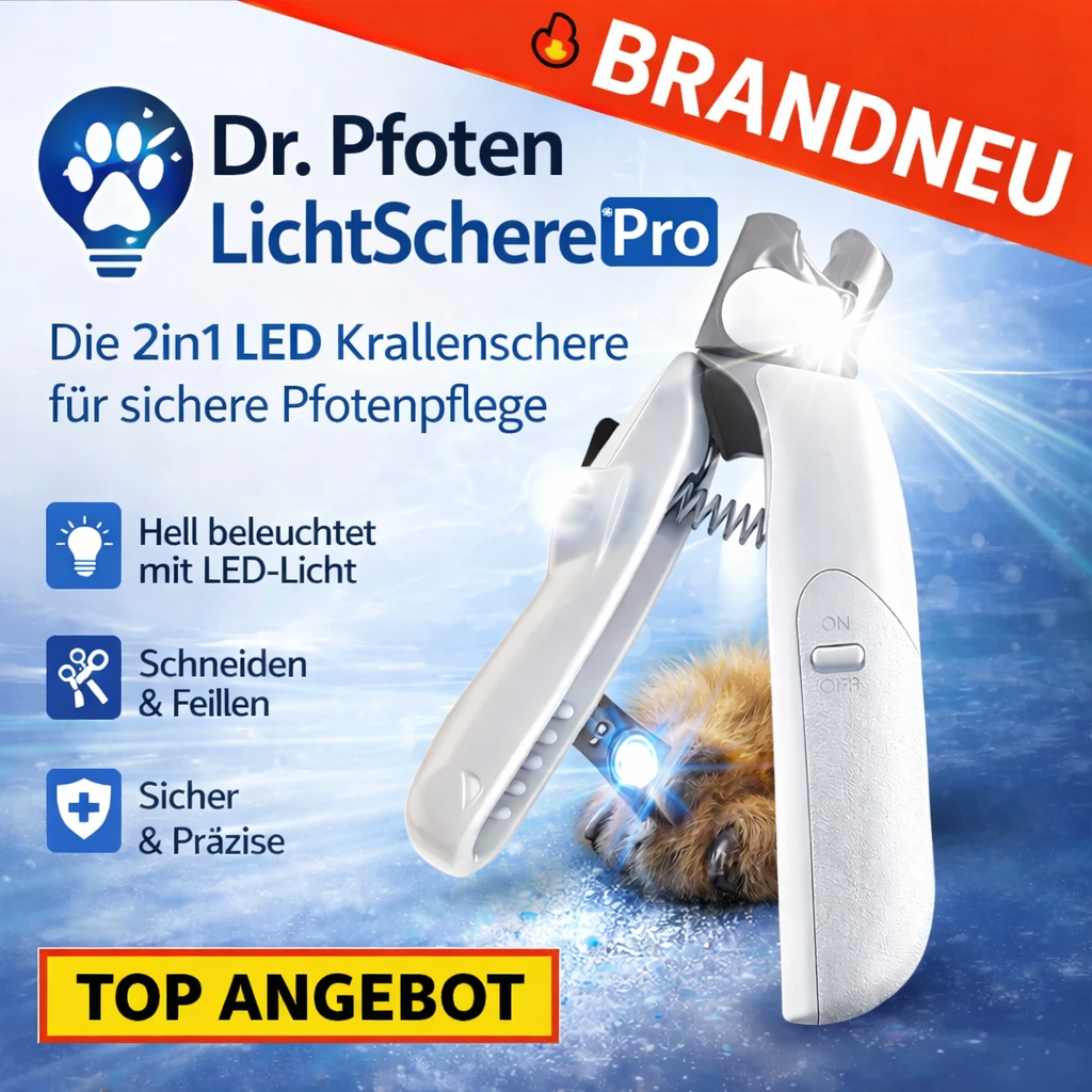 Dr. Pfoten LichtSchere™ Pro -2-in-1 LED Krallenschere für sichere Pfotenpflege