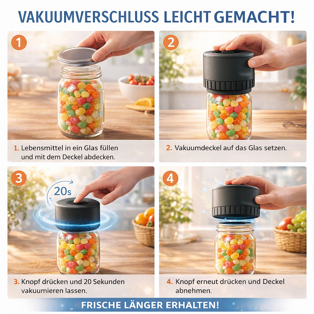 EcoSeal™ Pro Vakuumierer Vakuumiergerät für alle Gläser - Verbessertes Modell!