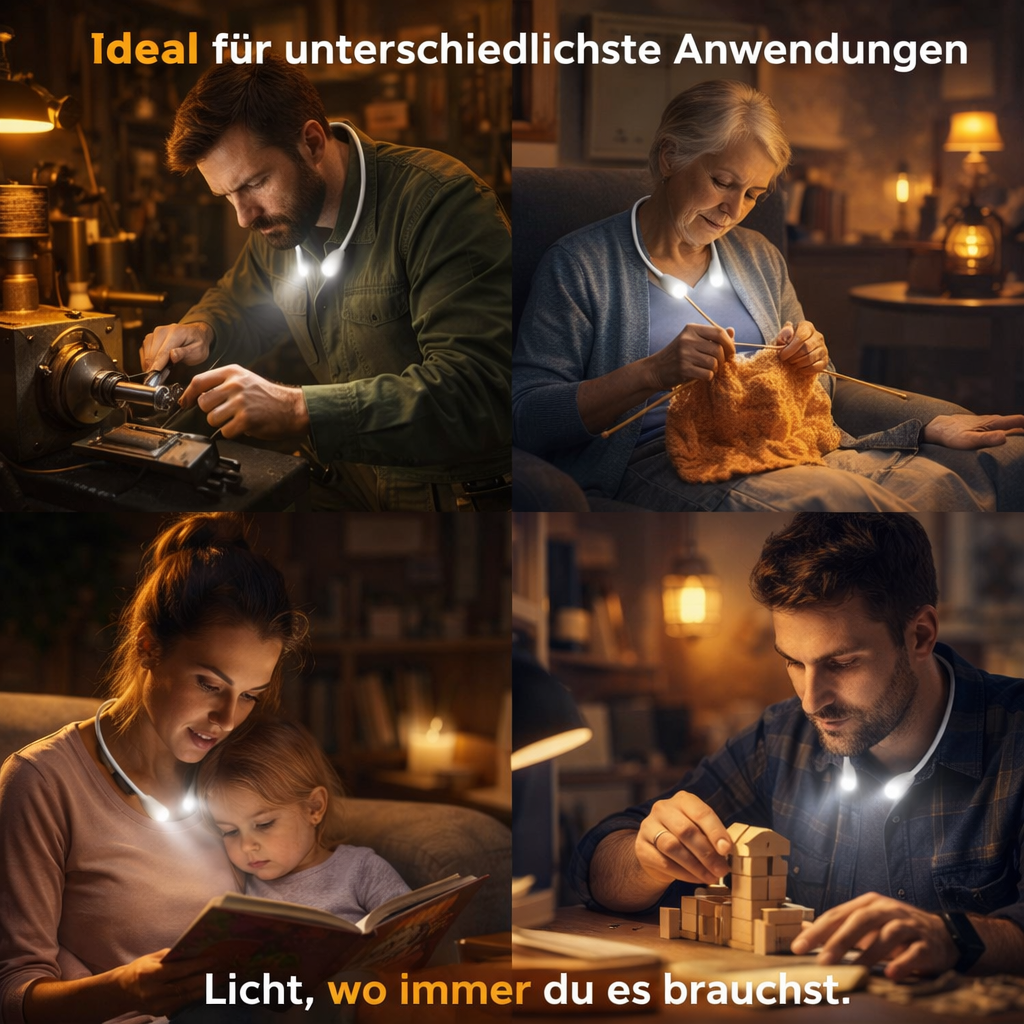 LumiCrealis™ Nackenlampe Umhängelampe Leselampe - perfekt fürs Stricken & Lesen