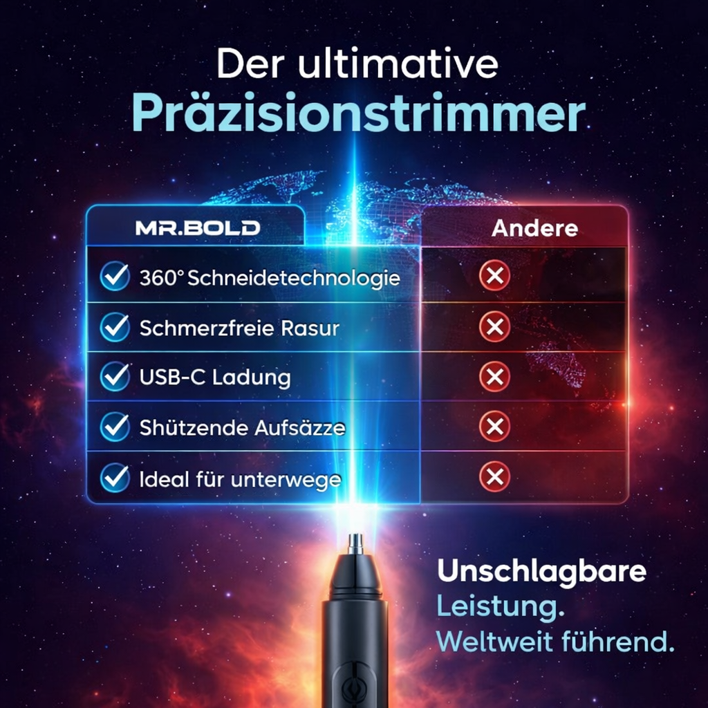 Mr. Bold™ Nasenhaartrimmer Profi Nasenhaarschneider Ohrhaartrimmer Präzision LED