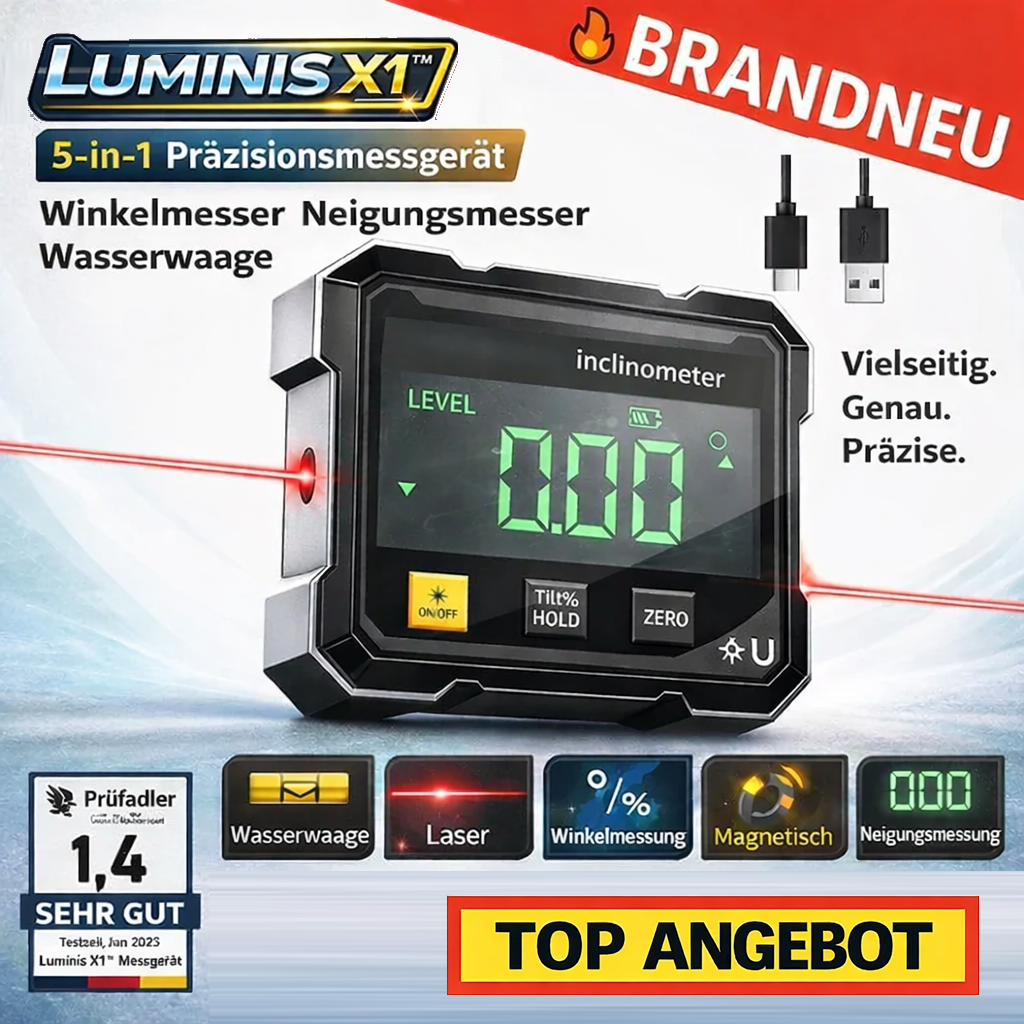 Luminis X1™ 5-in-1 Präzisionsmessgerät Winkelmesser Neigungsmesser Wasserwaage