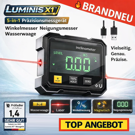 Luminis X1™ 5-in-1 Präzisionsmessgerät Winkelmesser Neigungsmesser Wasserwaage