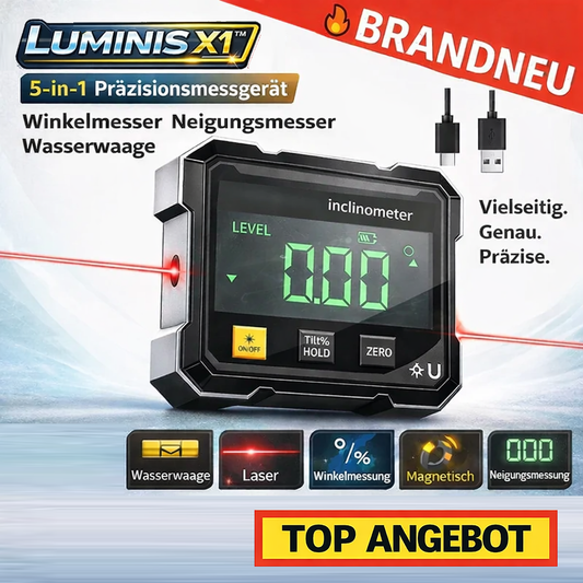 Luminis X1™ 5-in-1 Präzisionsmessgerät Winkelmesser Neigungsmesser Wasserwaage