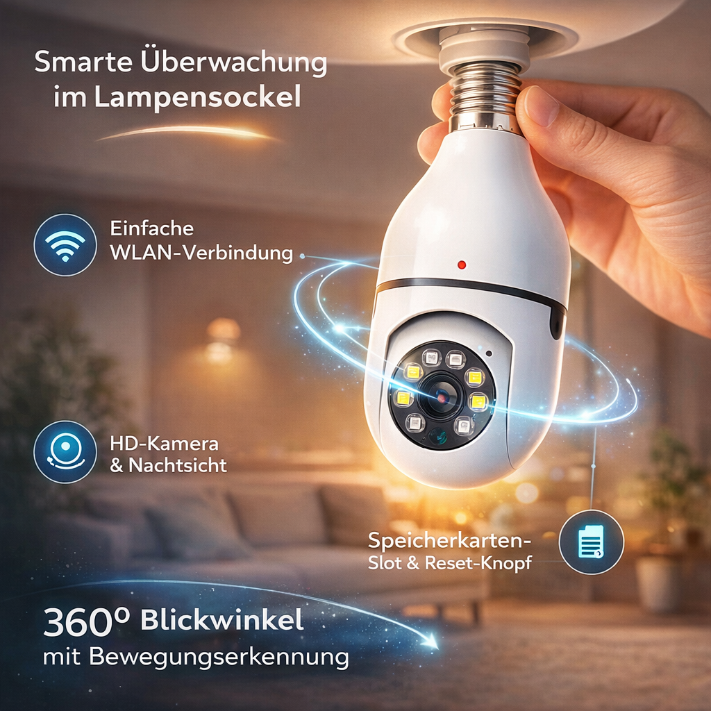 SmartCam™ Überwachungskamera WiFi Kamera E27 Glühbirnenkamera 360° AI Tracking