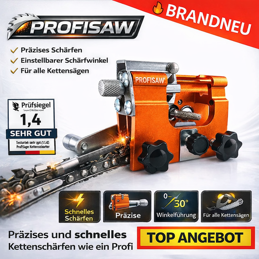 ProfiSaw™ Kettensäge Schärfgerät Kettenschärfer mit Winkelführung das Original!