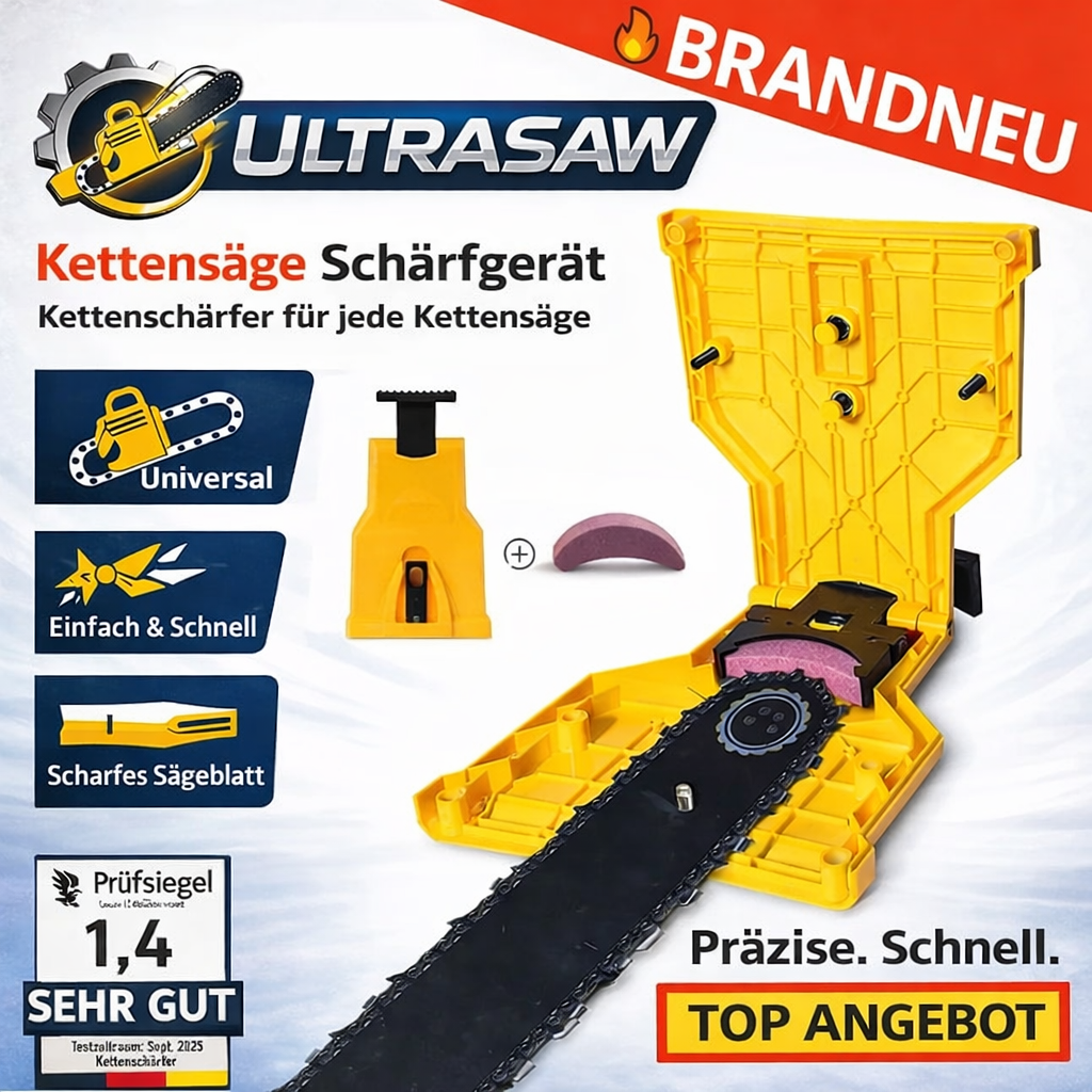 UltraSaw™ Kettensäge Schärfgerät Kettenschärfer für jede Kettensäge das Original