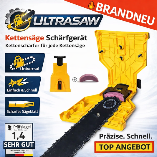 UltraSaw™ Kettensäge Schärfgerät Kettenschärfer für jede Kettensäge das Original