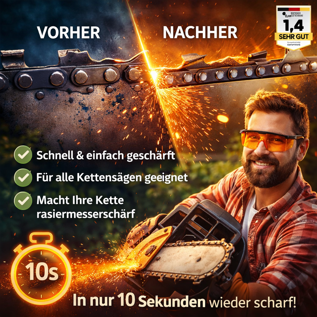 UltraSaw™ Kettensäge Schärfgerät Kettenschärfer für jede Kettensäge das Original