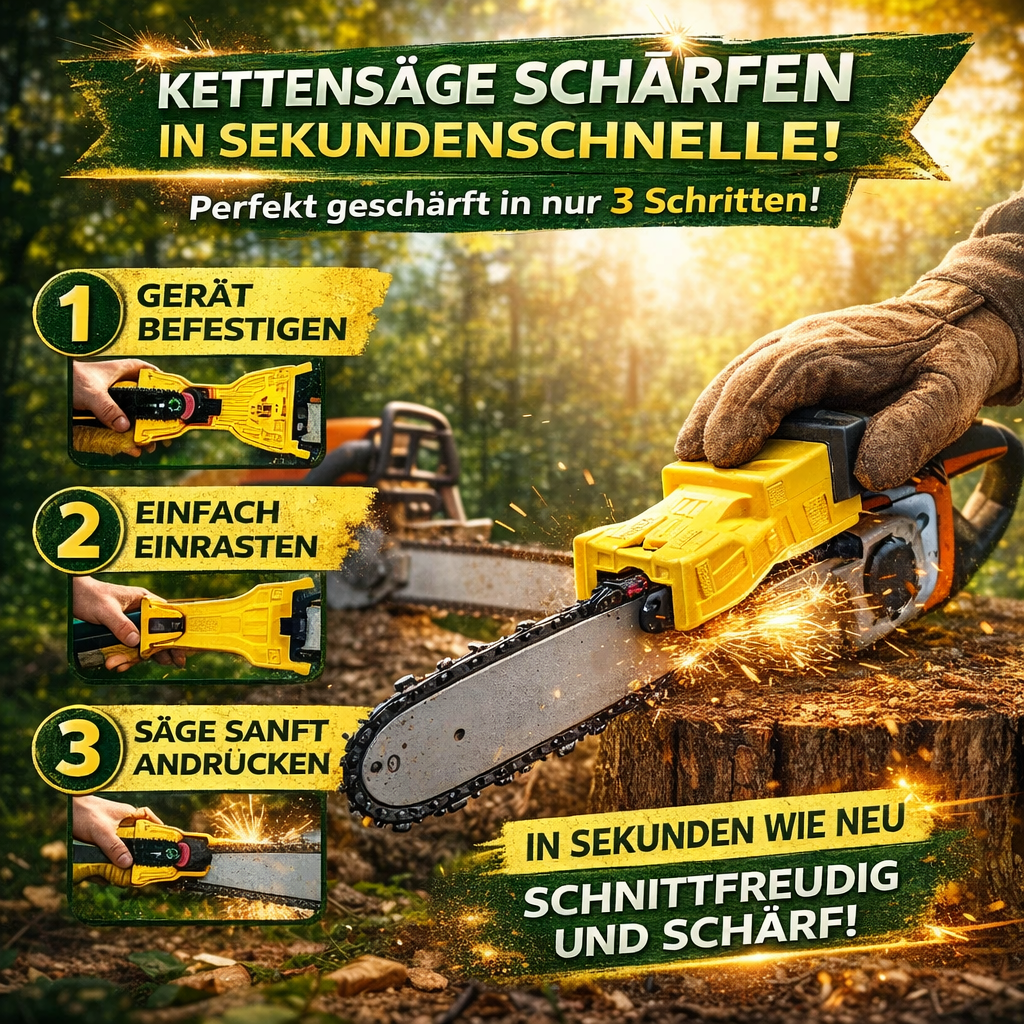 UltraSaw™ Kettensäge Schärfgerät Kettenschärfer für jede Kettensäge das Original