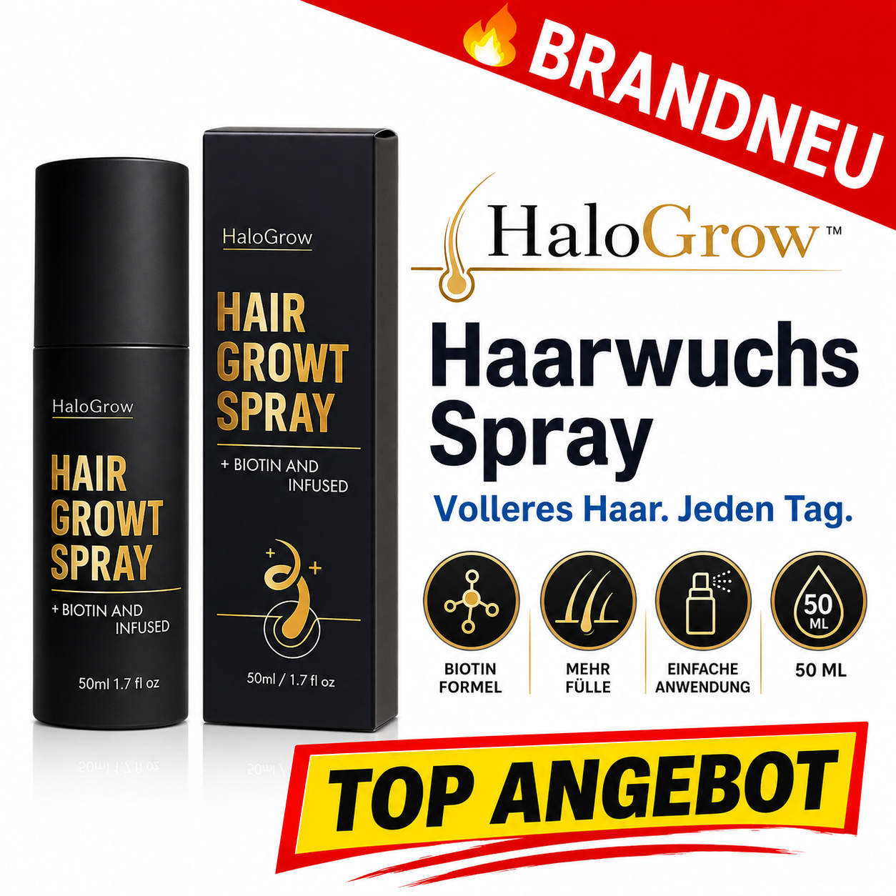 HaloGrow™ Haarwuchs Spray Haarwachstumsspray Haarverdichtung für volleres Haar!