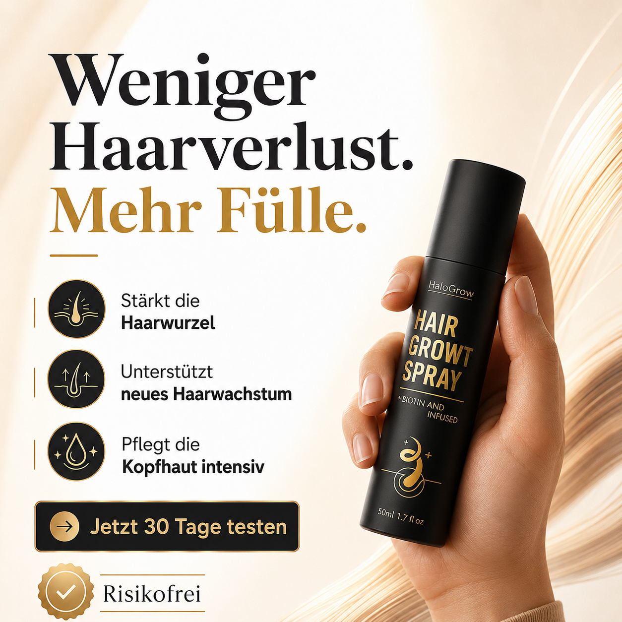 HaloGrow™ Haarwuchs Spray Haarwachstumsspray Haarverdichtung für volleres Haar!
