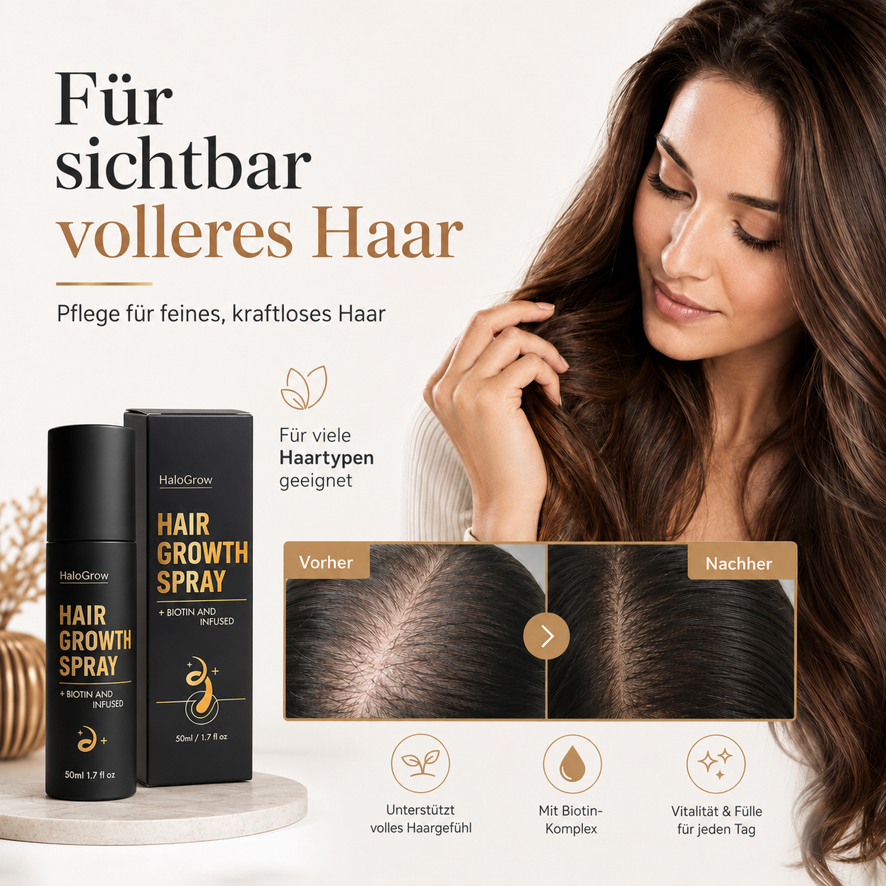 HaloGrow™ Haarwuchs Spray Haarwachstumsspray Haarverdichtung für volleres Haar!
