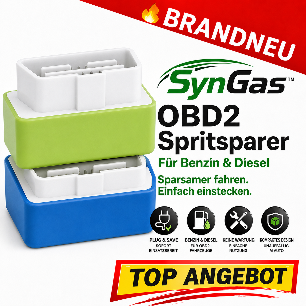 SynGas™ OBD2 Spritsparer Auto Kraftstoffspargerät ChipTuning für Benzin & Diesel