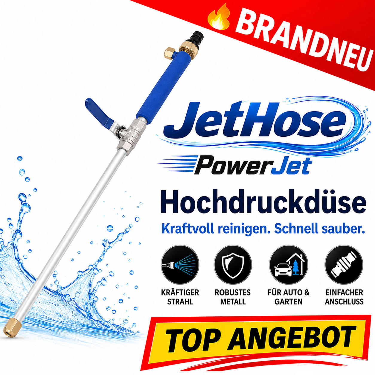 JetHose™ Hochdruckdüse Wasserdüse Aufsatz für Gartenschlauch super kraftvoll!