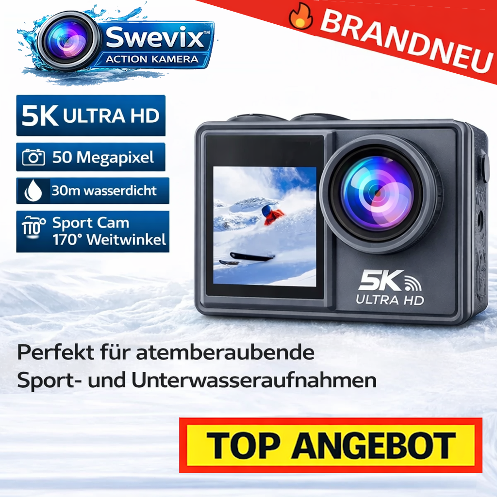 Swevix™ Action Kamera 5K Ultra HD 50MP WiFi 30m Wasserdicht 170° Servix SportCam