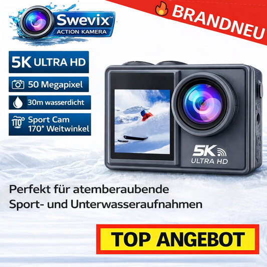 Swevix™ Action Kamera 5K Ultra HD 50MP WiFi 30m Wasserdicht 170° Servix SportCam
