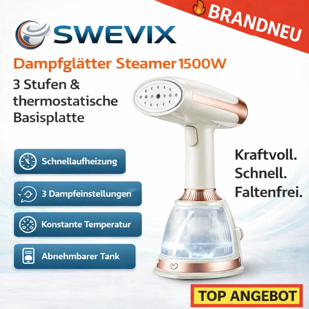 Swevix™ Dampfglätter Steamer Bügeleisen Servix Dampfbürste 1500W & 3 Stufen