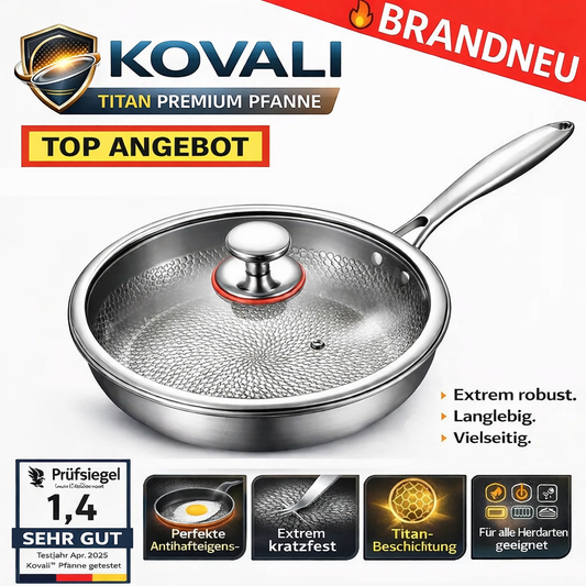 Kovali™ Titan Premium Pfanne Bratpfanne antihaft & kratzfest Original mit Deckel
