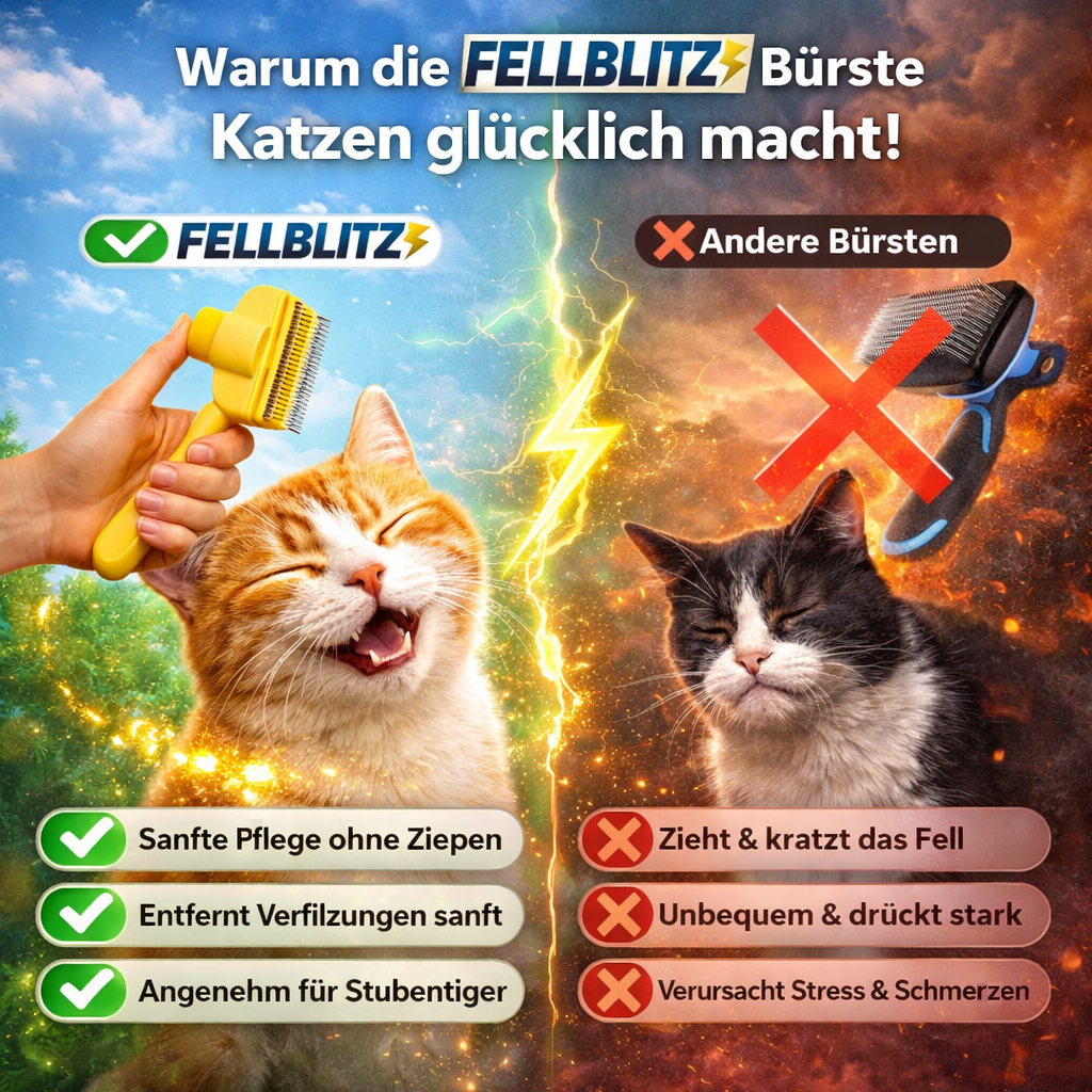 Fellblitz™ Katzenbürste Tierhaarbürste Fell Bürste Selbstreinigend Bestseller