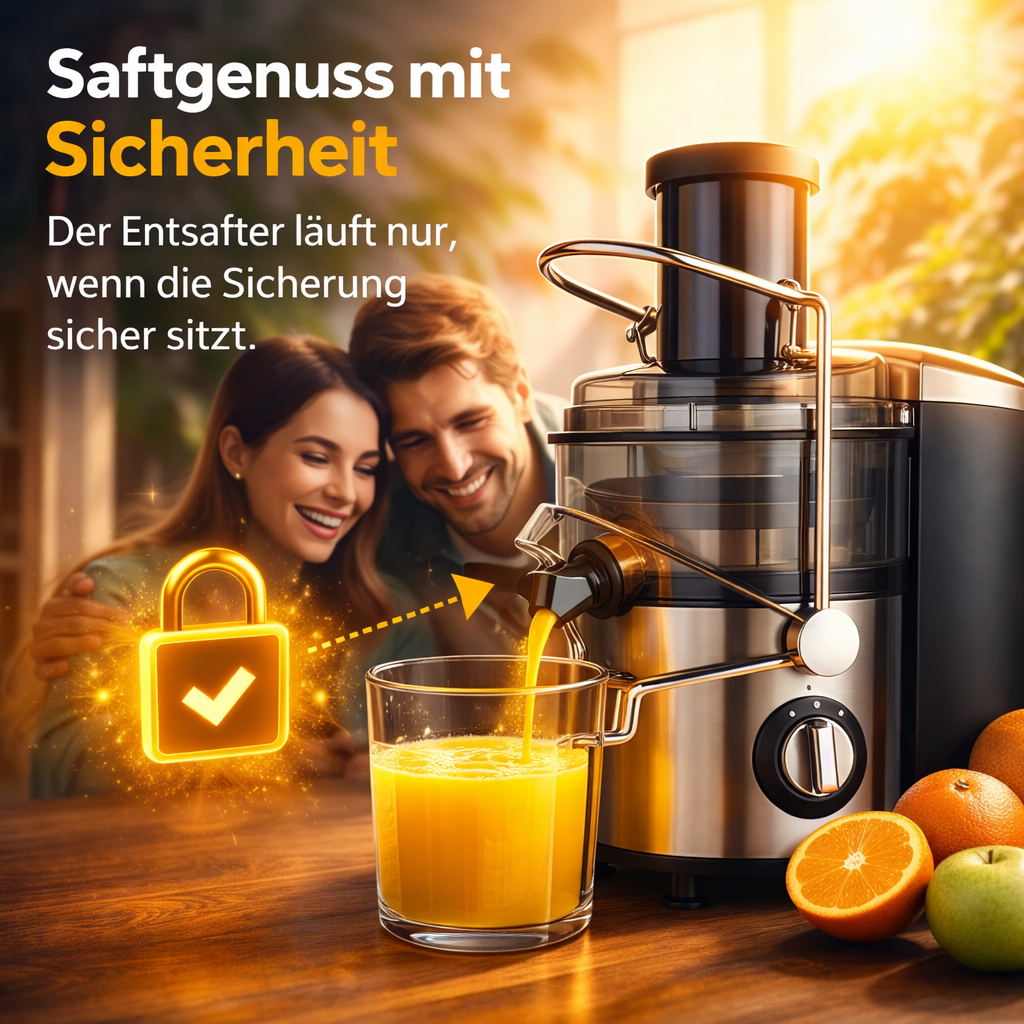 Snappy™ Entsafter Edelstahl mit großer Einfüllöffnung & 2 Geschwindigkeitsstufen