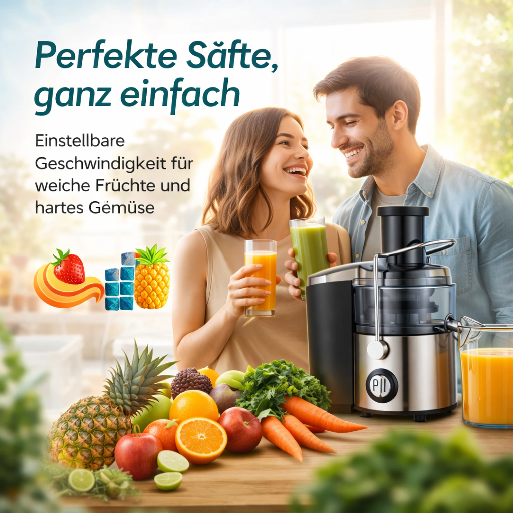 Snappy™ Entsafter Edelstahl mit großer Einfüllöffnung & 2 Geschwindigkeitsstufen