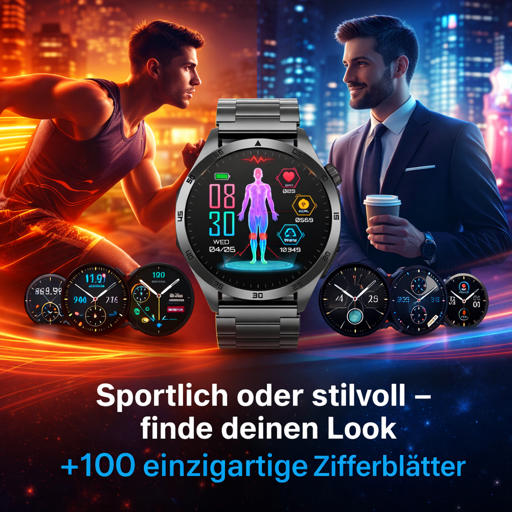 AlphaPro™ Smartwatch 1,43" AMOLED Fitnessuhr Herzfrequenz SpO2 Bluetooth