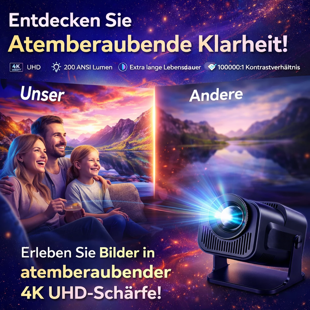Osmo™ FlixPro Mini Beamer Projektor Heimkino WLAN 6 Bluetooth 4K 1080p LED HDMI