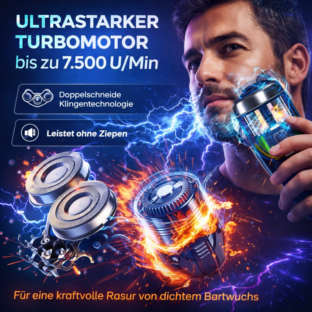 iTurbo Pro™ Doppelkopf Elektrorasierer Turbo-Spin 7500 U/min Nass-& Trockenrasur
