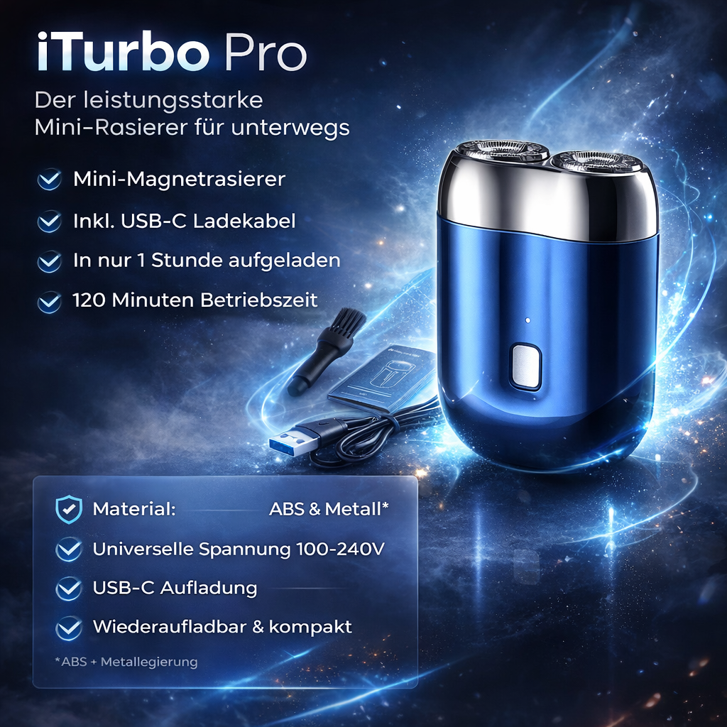 iTurbo Pro™ Doppelkopf Elektrorasierer Turbo-Spin 7500 U/min Nass-& Trockenrasur