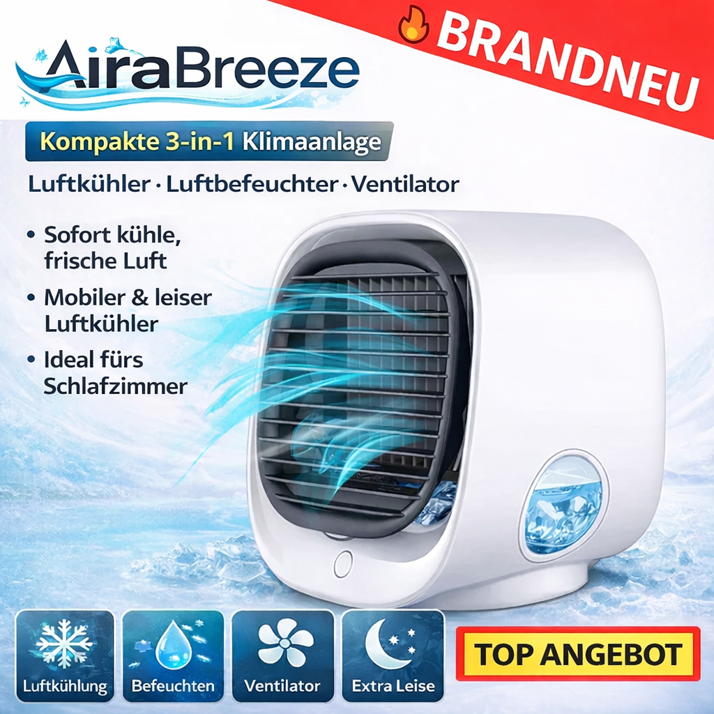 AiraBreeze™ Mini Klimaanlage Luftkühler Tragbar Ventilator Schlafzimmer Leise