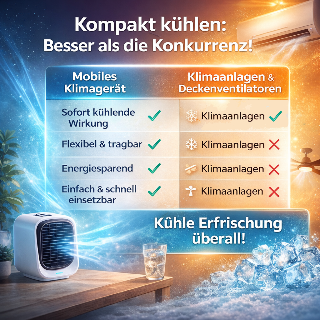 AiraBreeze™ Mini Klimaanlage Luftkühler Tragbar Ventilator Schlafzimmer Leise