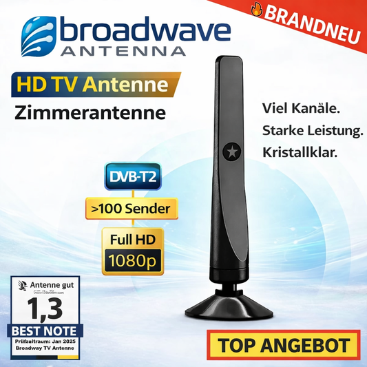 BroadWave™ HD TV Antenne Zimmerantenne DVB-T2 100+ Sender Rewave 1080p Original