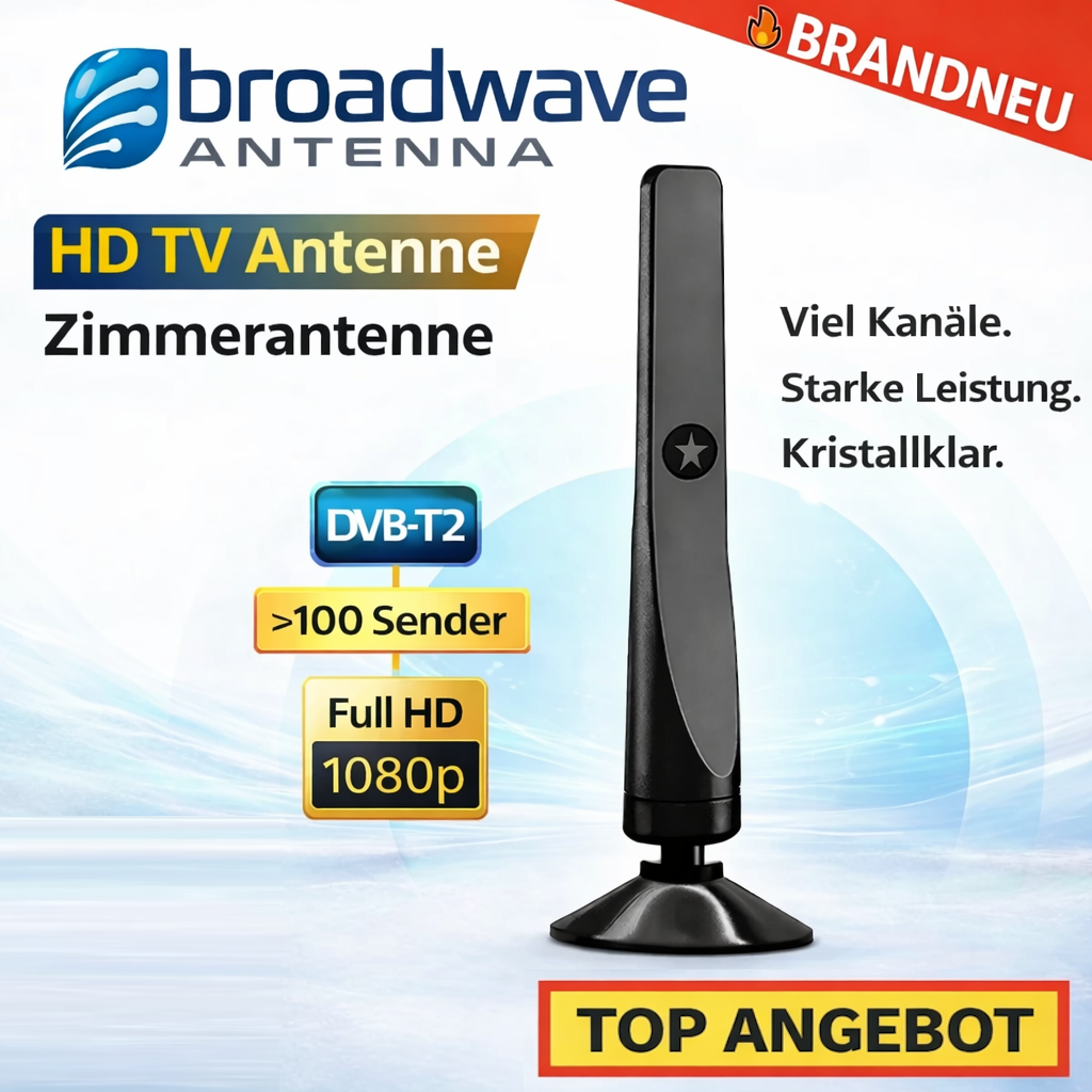 BroadWave™ HD TV Antenne Zimmerantenne DVB-T2 100+ Sender Rewave 1080p Original