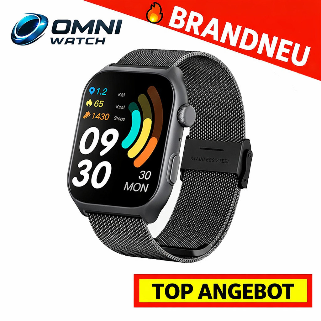 OmniWatch™ Smartwatch Fitness Tracker Puls Blutdruck SpO2 Schlaf Sport Uhr