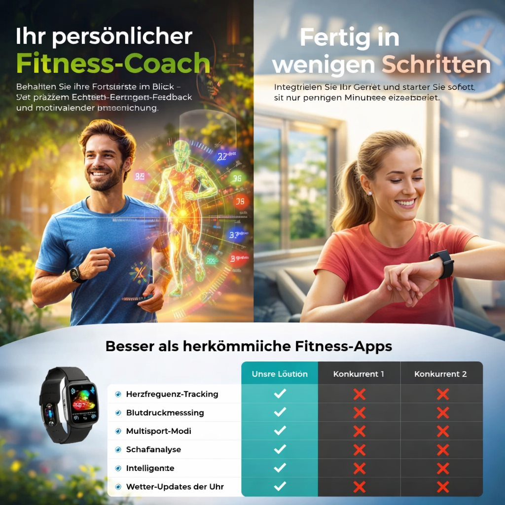 OmniWatch™ Smartwatch Fitness Tracker Puls Blutdruck SpO2 Schlaf Sport Uhr