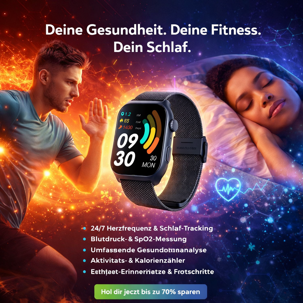 OmniWatch™ Smartwatch Fitness Tracker Puls Blutdruck SpO2 Schlaf Sport Uhr