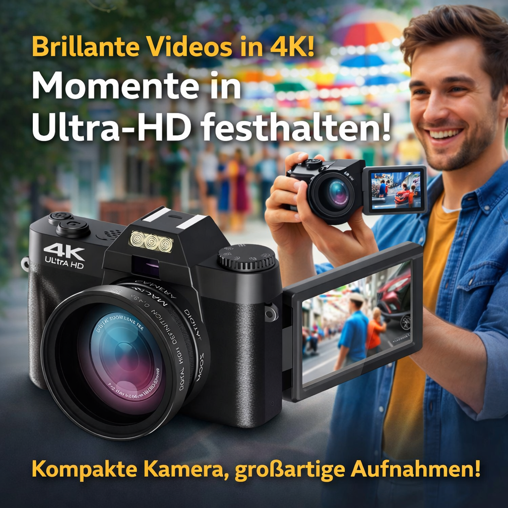 Norwiss™ Digitalkamera 48MP 4K Vlog Kamera WiFi 16X Zoom Klappdisplay HD Cam