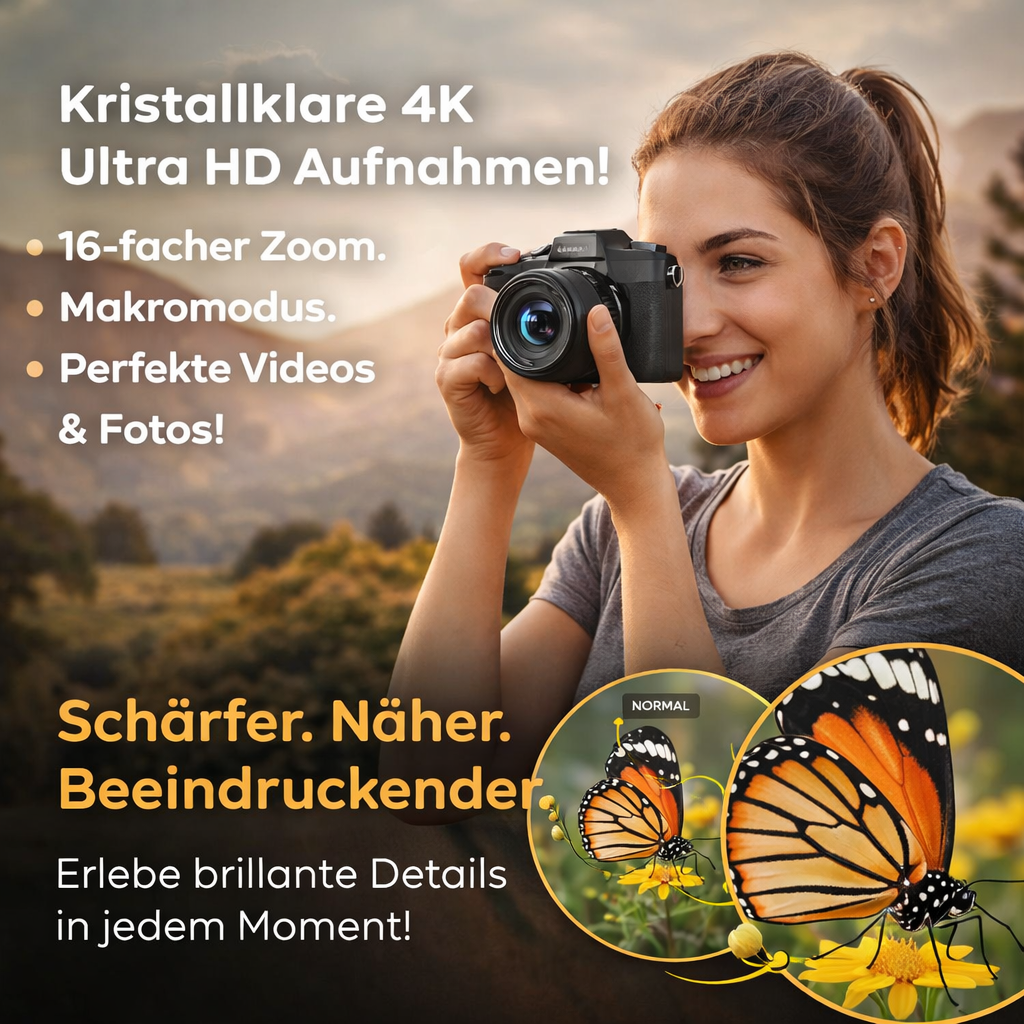 Norwiss™ Digitalkamera 48MP 4K Vlog Kamera WiFi 16X Zoom Klappdisplay HD Cam