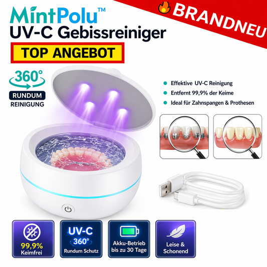 MintPolu™ UV-C Gebissreiniger für Zahnspangen & Zahnprothesen mit Akku 360°