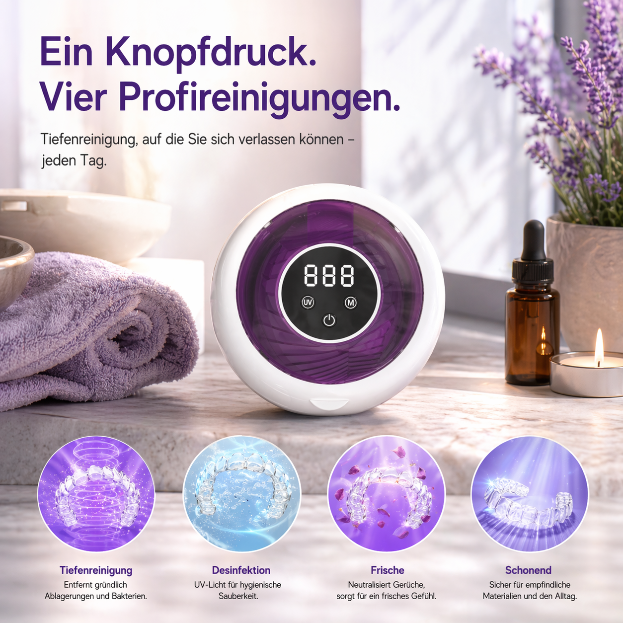 MintPolu™ UV-C Gebissreiniger für Zahnspangen & Zahnprothesen mit Akku 360°