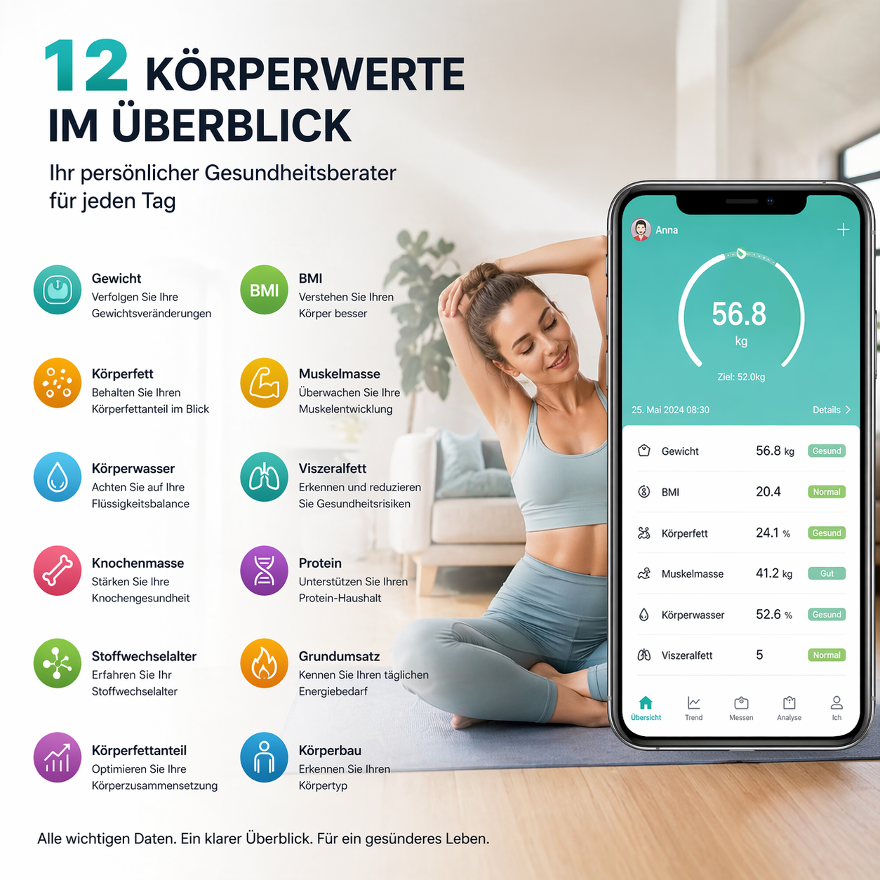 FityGauge™ Körperfettwaage Personenwaage Körperanalyse Digital Bluetooth mit APP