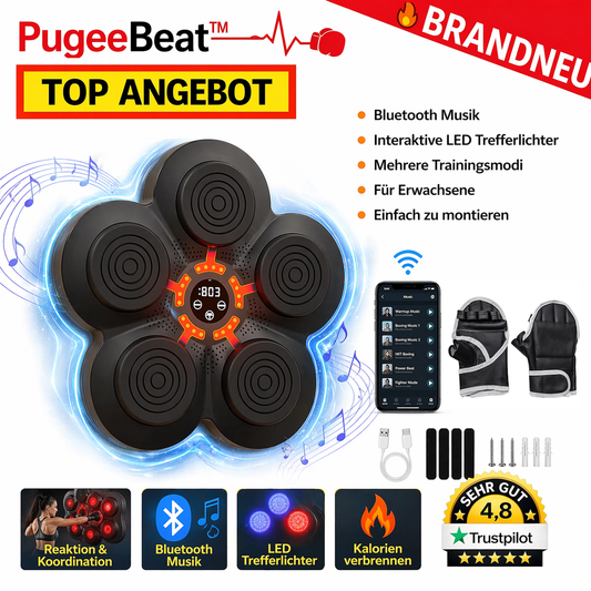 PugeeBeat™ Musik Boxmaschine Bluetooth LED Smart Boxing Trainer Wand Erwachsene