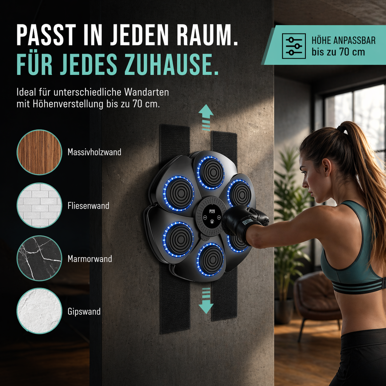 PugeeBeat™ Musik Boxmaschine Bluetooth LED Smart Boxing Trainer Wand Erwachsene
